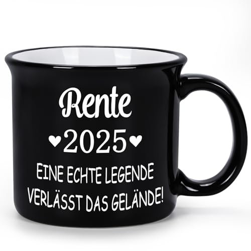 Joymaking Rente Geschenke für Männer, Rente 2025 Kaffeetasse lustig Abschiedsgeschenk zum Ruhestand Renteneintritt Geschenk für Rentner Mann Freunde Kollege Vater Lehrer, Rente Tasse 450 ml Schwarz