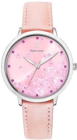 Pierre Lannier Montre Femme Tallia Argenté Cadran Rose Bracelet Cuir Rose 16 MM