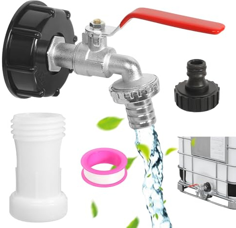 Robinet Cuve 1000l S60x6 IBC Raccord Robinet, 3/4 Robinet d'Écoulement IBC Robinet Cuve Robinet de Jardin avec Adaptateur en Plastique, Robinet Cuve en Alliage de Zinc pour d'adaptateur de Cuve