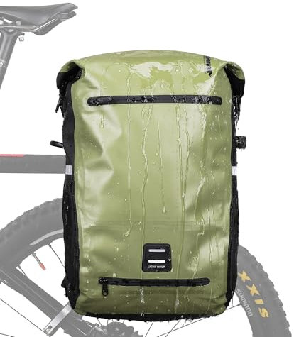 ENJOHOS Multifunktional Fahrradtaschen für Gepäckträger Fahrradrucksack Wasserdicht Fahrrad Gepäckträgertasche Seitentasche Fahrradtasche Laptop Reisetasche mit Helmnetz und Schultergurt, Grün-22L