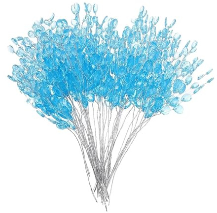 Baoblaze 50pcs Water Drop Artificial Acrylic Flower Picks Crystal Diamante Flower Branches For Party Wedding Floral Decoration (Blue, 30Pcs)