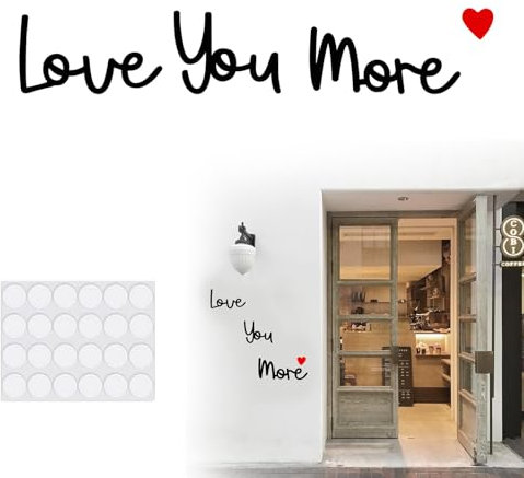 Love You More Above Door Sign with Double Sided Sticky Dots, Wood Wall Art Decoration for Hallway Porch Stairs Living Room, Black Letters Wall Stickers for Home Decor 5mm Thickness (A)