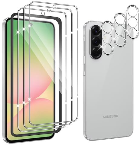 Hengnewro 3 Pièces Verre Trempé pour Samsung Galaxy A56 5G avec 3 Pièces Caméra Arrière Protection Accessoire, 9H Dureté, Avec Outil D'alignement Facile, Anti-Rayures, Sans Bulles Protection écran