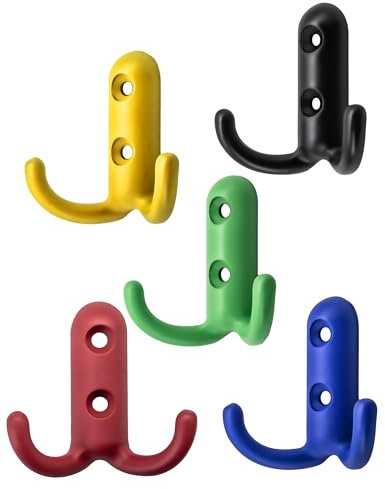 Fuxxer® Lot de 5 crochets doubles en fer colorés pour porte-manteaux (vert)