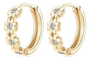 Luna Blume Ohrringe Damen – Vergoldetes 925er Silber, Gelbgold-Optik & Moissanit – Funkelnd & elegant