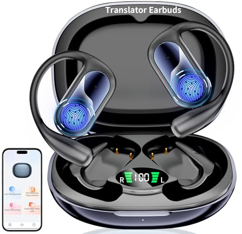 Xeletu AI Kopfhörer Übersetzer 3 in 1 Sprachübersetzer 164 Sprachen ANC ENC Noise Reduction Echtzeit Übersetzer Ohrhörer Bidirektionale Simultanübersetzung für Reisen Lernen iOS Android
