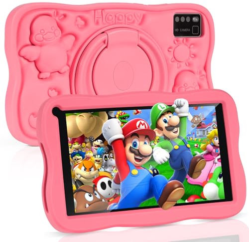 SUMTAB Newest Tablet Niños 7 Pulgadas, Android Tablet,8GB RAM 64GB ROM (mpliable 256 GB), GMS Certified, Pantalla IPS HD, Control Parental, Tableta educativa para niños con Funda EV(Rosa)
