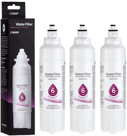 JKDND 3-Pack Compatible con LG LT800P Refrigerador Filtro De Agua De Repuesto ADQ73613401 ADQ73613408 ADQ75795104 Reemplazo Cada 6 Meses / 200 Galones