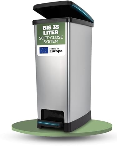 Novaliv Großer Mülleimer mit Deckel - 35L Tretmülleimer mit Soft-Close-System - Stabiler Abfalleimer mit Deckel & Fußpedal - Geruchsdichter Mülleimer Küche u.v.m - Treteimer Müllbehälter