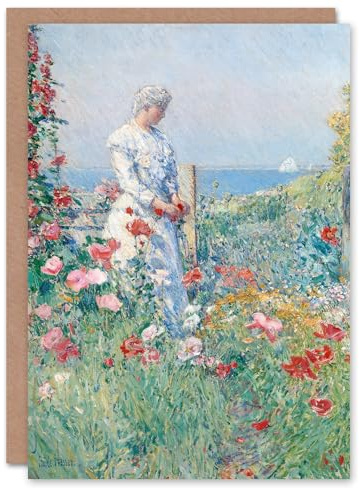 Artery8 Childe Hassam Art Card Celia in Her Garden Floral Portrait