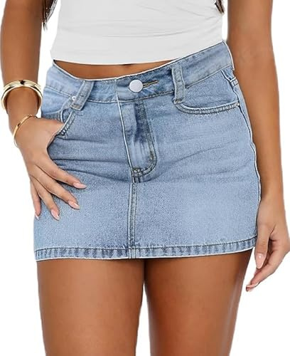 Barbotimer Women Denim Skirts Solid Color Bodycon Jeans Skirts Summer Casual Mini Skirts Streetwear (A-Sky Blue, L)