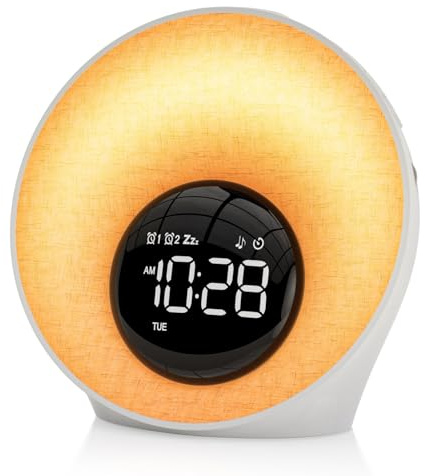 AFEXOA Sunrise Alarm Clock with Wake Up Light & White Noise Machine | 30 Soothing Sounds, 8 Colors Night Light& Dimmable Display, Daylight Dual Alarm Clock for Bedroom/Heavy Sleepers/Adults, Kids