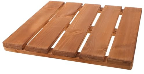 Kisangel Duschmatte aus Massivholz 40x40cm rutschfest Dunkelbraun Saunamatte Holzlatten für Spa Badezimmer und Fitnessstudio