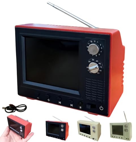 Mini lettore TV retrò 2027, display ricaricabile a cartoni animati con 8 GB di memoria, dispositivo portatile supportato USB con cuffie, grazioso ornamento per casa delle bambole, decorazione da