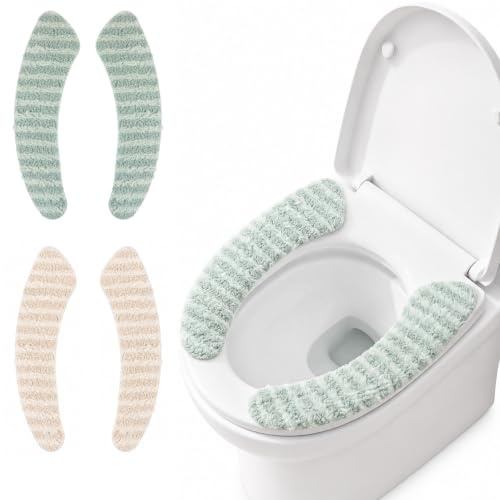 2 Pcs Toilet Seat Cover Pads, Soft Self-Adhesive Toilet Seat Cushion | Thick and Warm Washable and Reusable Toilet Seat Pad for Bathroom, Fits Most Round, Oval and Elongated Toilet Seat