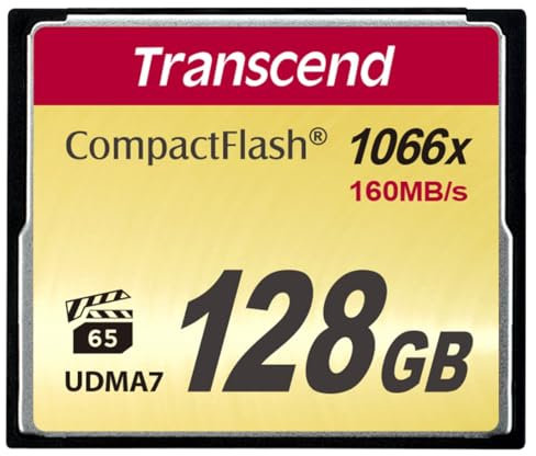 Transcend Scheda CompactFlash 1000 da 128 GB, fino a 160/120 MB/s, supporta la modalità Ultra DMA 7 ad alta velocità, ideale per video Full HD, 3D e 4K UHDTV - TS128GCF1000
