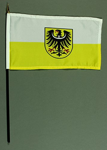 Buddel-Bini Handflagge Tischflagge Niederschlesien 15x25 cm mit 37 cm Mast aus PVC-Rohr, ohne Ständerfuß