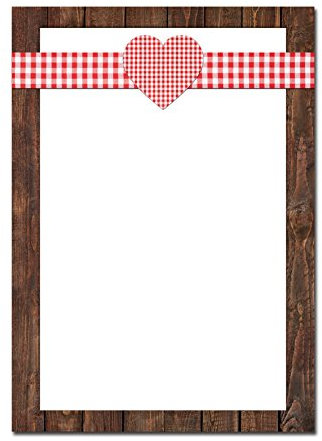 Logbuch-Verlag 50 Blatt Briefpapier mit Herz Motiv rot weiß Druckerpapier Motivpapier rustikal bayerisch DIN A4 Rahmen Oktoberfest Bayern kariert
