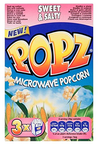 Popz Mikrowelle Popcorn - Süß & Salzig (3x85g) - Packung mit 2