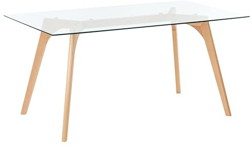 Table Basse 160 x 90 cm avec Plateau en Verre et Pieds en Bois Clair Moderne Hudson