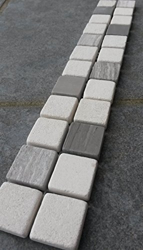 Naturstein Bordüre 5x30 cm 8 mm Yawood Mosaik Grau Creme Mix Marmor Fliesen B033
