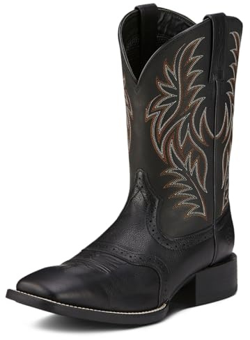 ARIAT BMVY9 Mens Sport Wide Square Toe Western Boot Black Deertan/Black 8.5