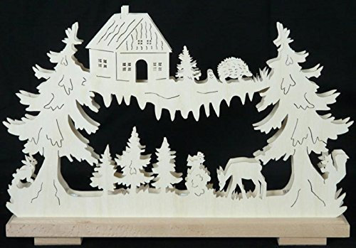 Rudolphs Schatzkiste Schwibbogen mit Waldhütte REH und Beleuchtung BxHxT 4x31x7cm NEU Lichterbogen Fensterbogen Spitzbogen Erzgebirge Seiffen Weihnachten Licht Holz Dekoration Beleuchtung