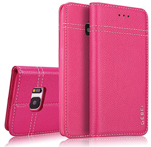Samsung Galaxy S7 Edge Edge Hülle,GEBEI Serie,luxuriös Echtes Leder Klapphandy Geldbeutel Halter magnetische Adsorption Einfügen von Karte Schutzhülle für Samsung Galaxy S7 Edge Edge (Rosa)