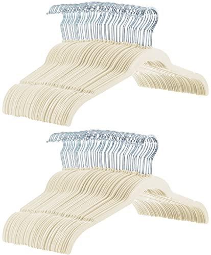 Amazon Basics Kleiderbügel für Hemd/Kleid, mit Samt überzogen, 100er-Pack, Elfenbein
