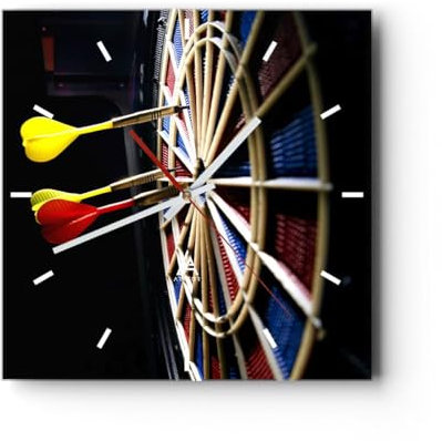Modern Wanduhr Pfeil Darts Spaß Schild 40x40cm Quadrat Groß Wand Uhr Glas Analog Zimmeruhren Küche Büro Wohnzimmer Glasuhr Wall Clock Dekoration Design Wanddekoration Küchenuhr C3AC40x40-2199