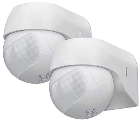 conecto Infrarot Bewegungsmelder innen+außen Aufputz Wand LED 180° schwenkbar neigbar IP44 Dämmerungssensor (2er Set), weiß