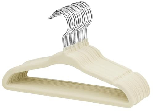 ManGotree Appendiabiti in Velluto per Bambini, Appendini per Bambini per Vestiti Risparmio di Spazio Antiscivolo, Confezione da 15 (Crema)