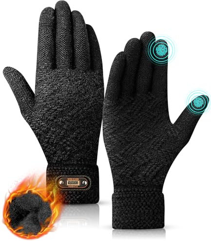 DOVAVA Men Gloves, Thermal Winter Touchscreen Kint Gloves for Men & Women, with Soft Lining for Running Cycling Skiing Driving(Black-2)