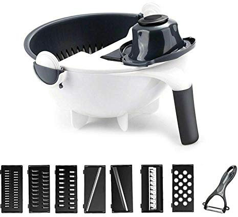 9 in 1 taglia verdure con colino, mandolina da cucina multifunzione manuale con 7 lame in acciaio inox per tagliare insalata frutta e verdura