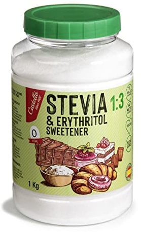 Stevia + Erythrit 1:3 Süßstoff | 1g = 3g Zucker | 100% Natürlicher Zuckerersatz - 0 Kalorien - 0 Glykämischer Index - Keto und Paleo - 0 Netto-Kohlenhydrate - Kein GVO - Castello since 1907-1 kg