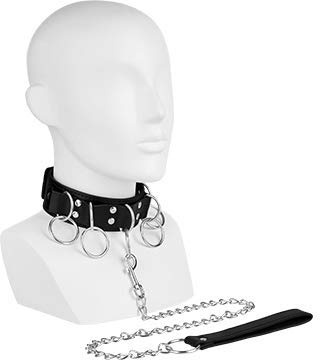 EIS, Halsband, mit Herz-Details, Glattleder-Optik, größenverstellbar, inkl. Leine, Größe:Halsband Mit Ring-Details