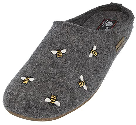HAFLINGER Everest Api Filzpantofffeln mit Applikation Anthrazit (04), Gr. 36