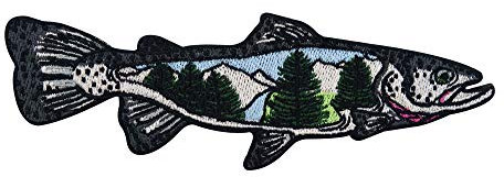 Finally Home Fisch Landschaft Patch zum Aufbügeln | Meer Fische Patches, Stoff Bügelflicken, Angler Flicken, Berge Fluss Bäume Aufnäher
