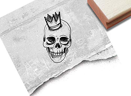Stempel Skull with crown, Totenkopf Schädel mit Krone - Motivstempel Halloween Karten Basteln Scrapbook Bullet Journal Kunst Deko - zAcheR-fineT (mittel ca. 39 x 69 mm)