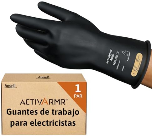 Ansell ActivArmr Guantes Aislantes Dieléctricos, Protección Eléctrica Class 0, Tensión 1000V, Trabajos con Electricidad, Látex de Caucho Natural, 28 cm, Negro, Talla 2XL, 1 Par
