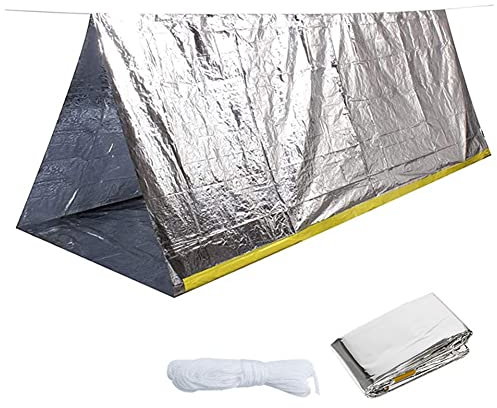 DUBENS Emergency Survival Zelt, Notfallzelt Notzelt mit Seil Ultraleicht Rettungszelt Not Tube Zelt, wasserdichte 2-Personen Mylar Thermal Shelter für Wandercamping