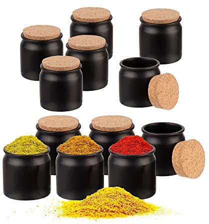 BigDean 12er Set Gewürzdosen mit Korken-Deckel 150 ml rund - Gewürzgläser aus Keramik - Vorratsdosen mit 100% Lichtschutz - Made in Germany