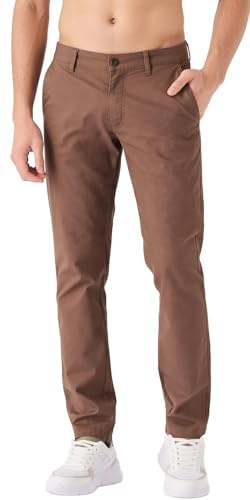 JMOJO Chinos Trousers Men – Slim Fit Wrinkle Resistant Stretch Cotton Pants – Smart Casual Wear for Office, Travel & Weekend Brown