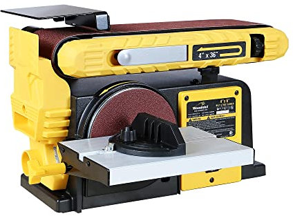Woodskil Ponceuse à bande 3/4HP 10,2 x 91,4 cm et disque 15,2 cm avec base en acier et table de travail en aluminium