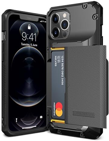 VRS DESIGN Damda Glide Pro Handyhülle für iPhone 12 Pro Max, mit [4 Karten], hochwertig, stabil, halbautomatisch, Kreditkartenschlitz, Brieftasche für iPhone 12 Pro Max 6,7 Zoll (2020), Groove