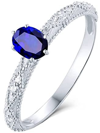 Epinki Solitärring 18K Weiß Gold, Echt Gold Pärchen Ringe Hochzeitsring Partnerringe Saphir 0.4ct Memoir-Ringe Ringe mit Diamant Gr.57 (18.1)