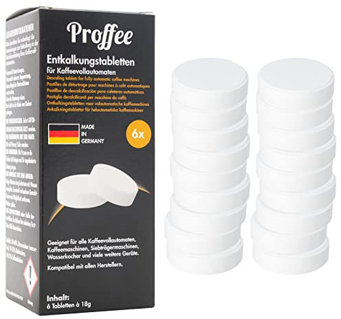 Proffee Entkalkungstabletten | 3 x 6 Tabs | Universal-Entkalker für Kaffeevollautomaten, Espresso- und Filterkaffeemaschinen, Wasser- & Teekocher | Made in Germany