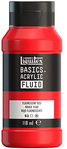 Liquitex Basics Fluid - Pintura acrílica de consistencia fluida, secado rápido, resistente a la luz, impermeable, acabado satinado permanente, bote 118 ml, rojo fluorescente