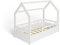 MS FACTORY Lit Enfant Bébé Maison 70x140 cm - Lit en Massif Cabane avec Protection Anti-retombée, Barrière Sécurité - Style Scandinave Montessori - Blanc Demi-barrières