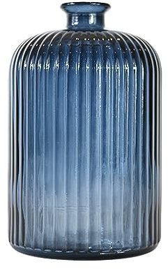 SENSEI MAISON - Vase en verre recyclé strié h 23 cm KOKILLE - 23 cm - Bleu Nuit